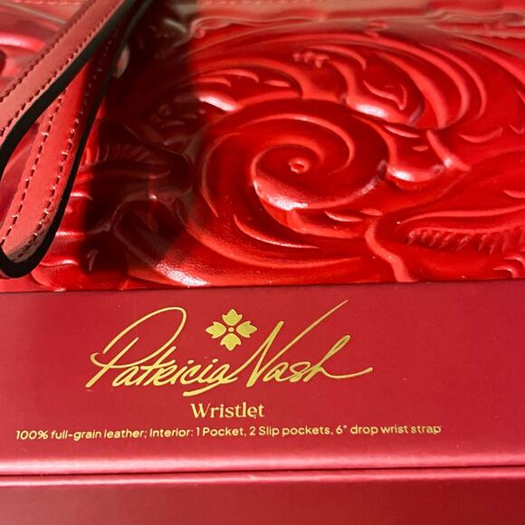 NWT PATRICIA NASH CASSINI WRISTLET FULL GRAIN LEATHER LAVA RED IN BOX - Picture 2 of 4